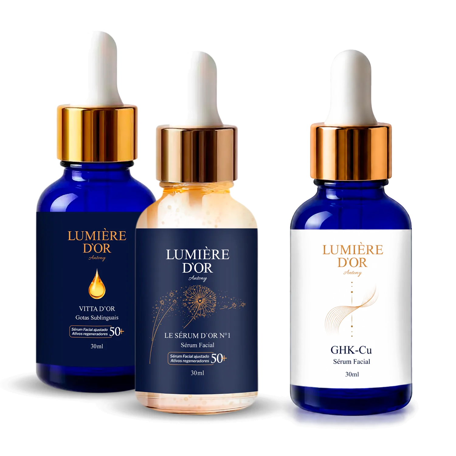 Kit Lançamento 50+ Lumière D'Or — Vitta D'Or 50+, Le Sérum D'Or 50+ e GHK-Cu